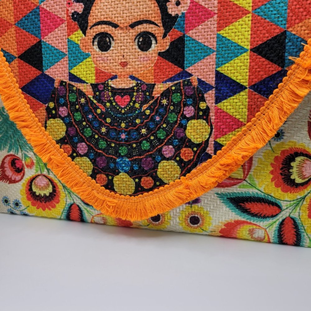 Mexican Otomi Multicolor Floral Envelope Handbag Frida Kahlo Inspired New W/oTag - Picture 2 of 2
